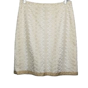 Banana Republic Ivory with Gold Metallic Embroidery Eyelit Skirt Women's Size 2
